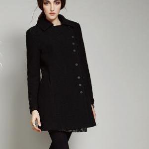 Women Warm Wool Coat Jacket Black Double-breasted on Luulla