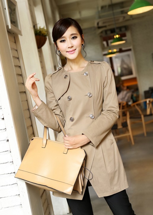 Beautiful Women Khaki Jacket Wind Coat For Spring, Autumn, Winter on Luulla